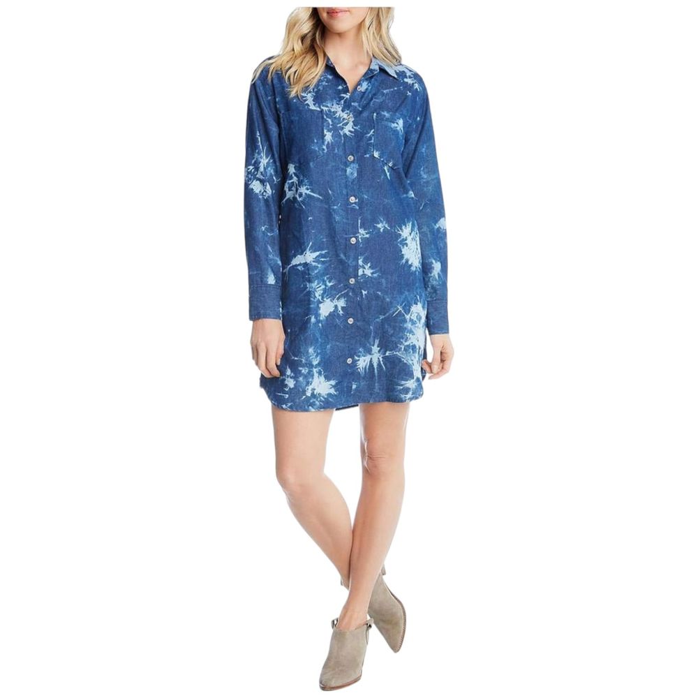 New KAREN KANE Dress Womens Small Tie Dye Button Down Long Sleeve Blue Size M